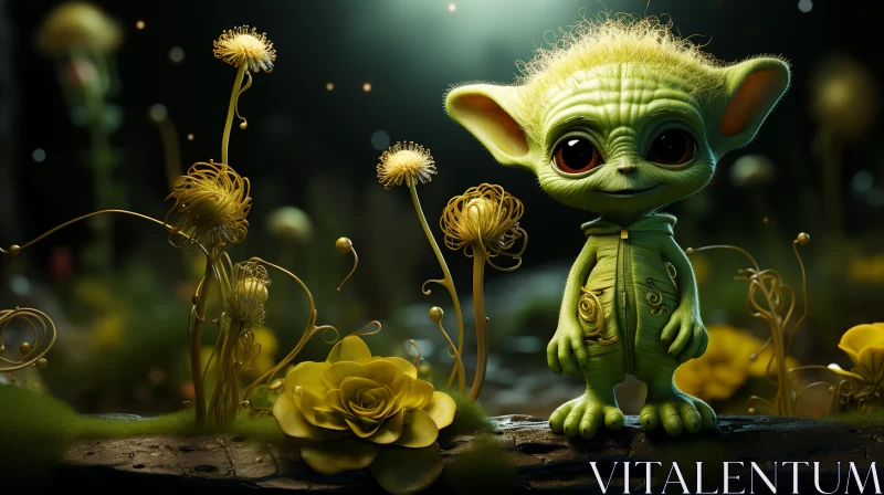 Cute Alien Creature in Dreamy Flowerpunk Scene AI Image