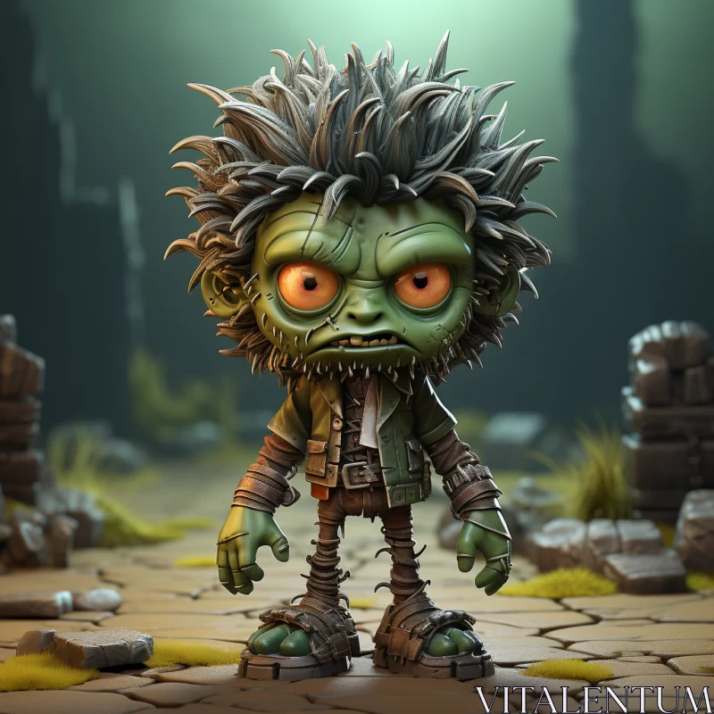 Sharp Green-Bronze Vampire in 3D - Post-Apocalyptic Toyism Art AI Image