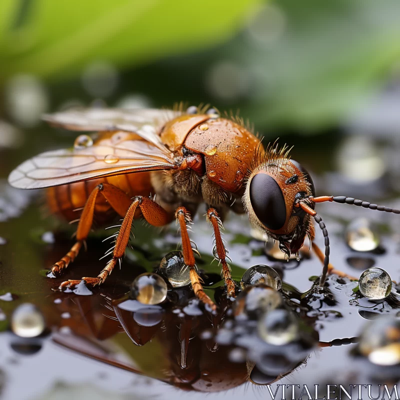 AI ART Mythical Brown Bee on Water Droplets - A Fawncore Depiction