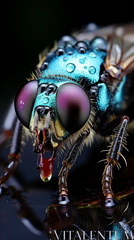 AI ART Blue Fly Close-Up in Color Splash Style