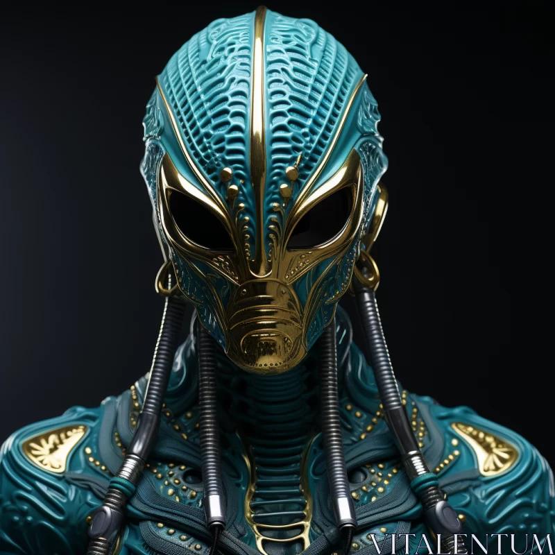 AI ART Gold and Blue Alien - A Photorealistic Cybernetic Depiction