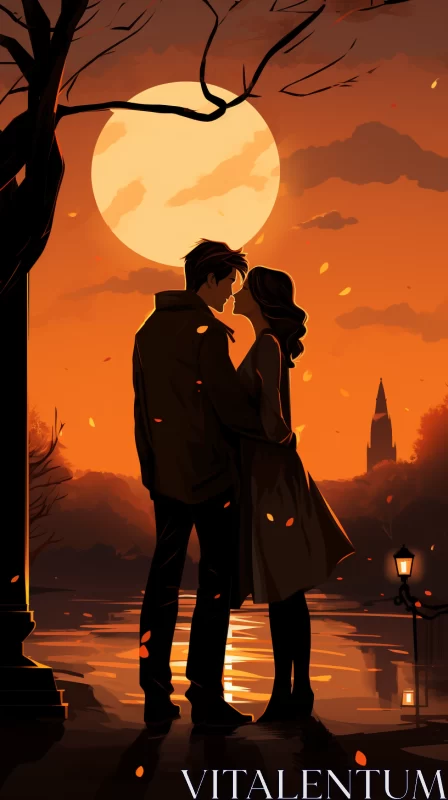 Romantic Anime-Inspired Love Scene Under the Moonlight AI Image
