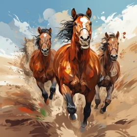 Graphic Speedpainting of Three Horses Running - Award Winning Artwork