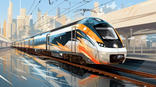 Urban Train Journey - Chrome Reflections & Cartelcore Art AI Image