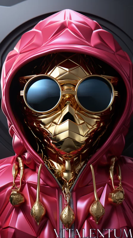 Cyberpunk Futurism: Gold Skull Character in Pink Jacket AI Image