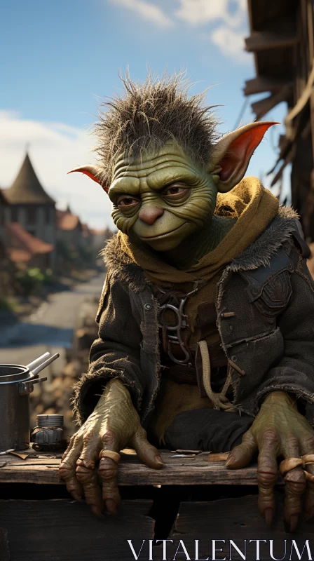 Fantasy Character Yoda in Medieval Villagecore Settings AI Image