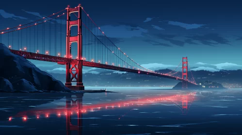Golden Gate Bridge at Night - Cartoon Realism Art AI Image