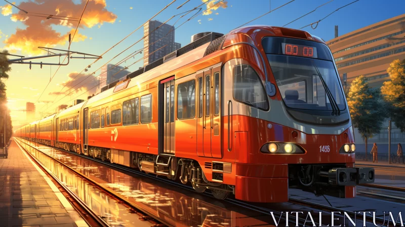 AI ART Cityscape Art: Red Train in Realistic Rendering