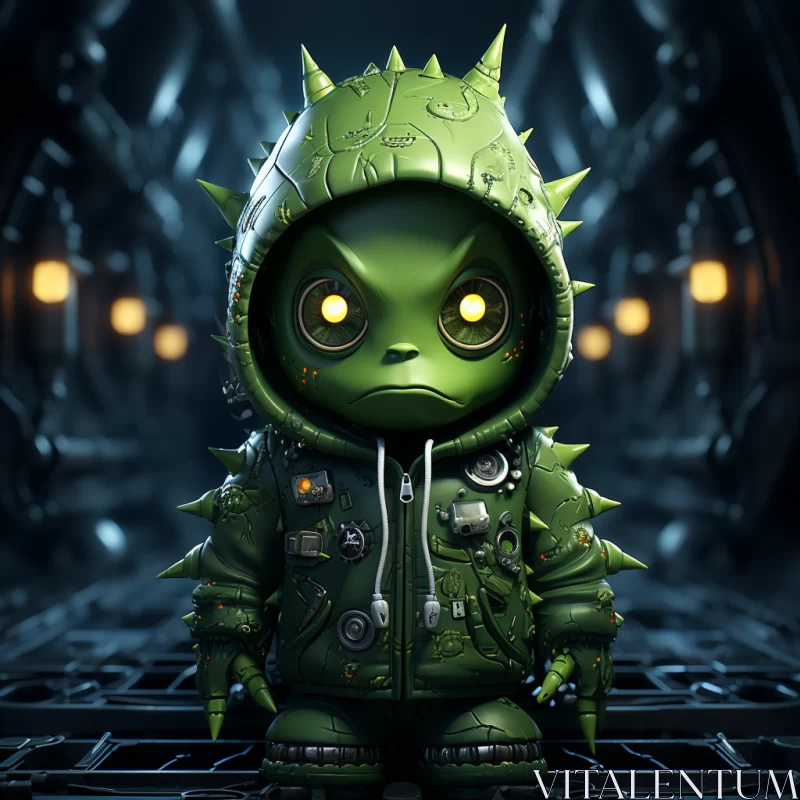Green Hooded Alien in Futuristic Toyism Style AI Image