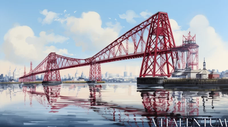 Red Bridge Over Thames in Glasgow Style Art AI Image