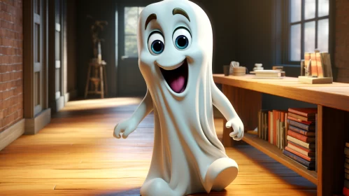 Playful Ghost Character in Office - Disney-inspired Animation AI Image