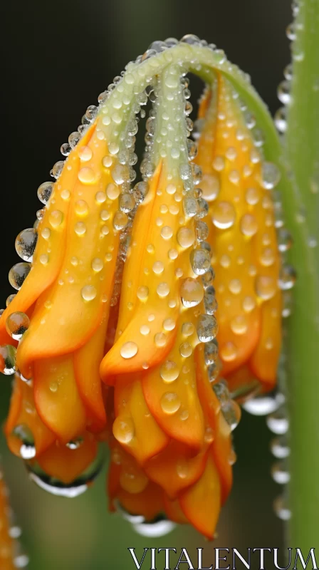 Silver and Orange Toned Yellow Flower with Water Droplets AI Image