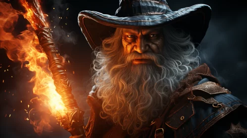 Fantasy Wizard Portrait with Fire - Cowboy Style AI Image
