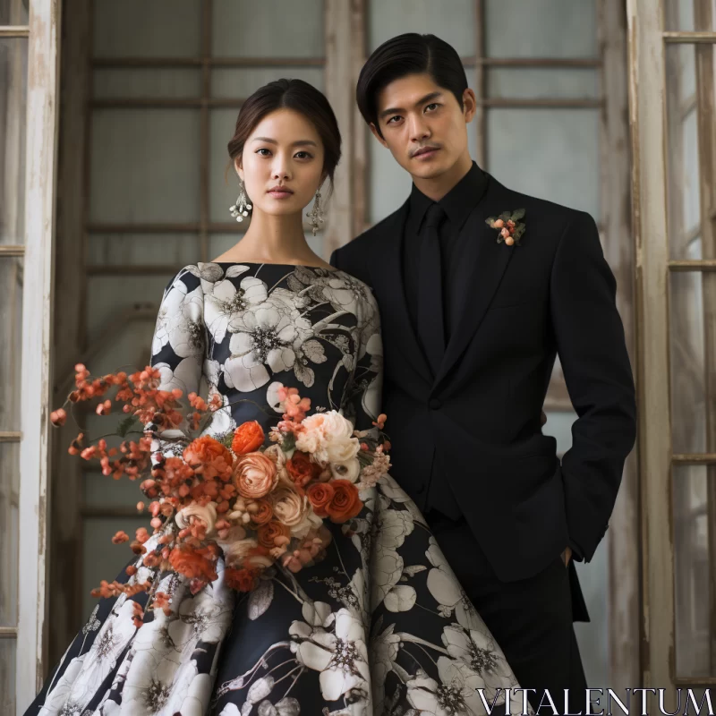 AI ART Asian-Inspired Wedding Attire with Floral Motifs