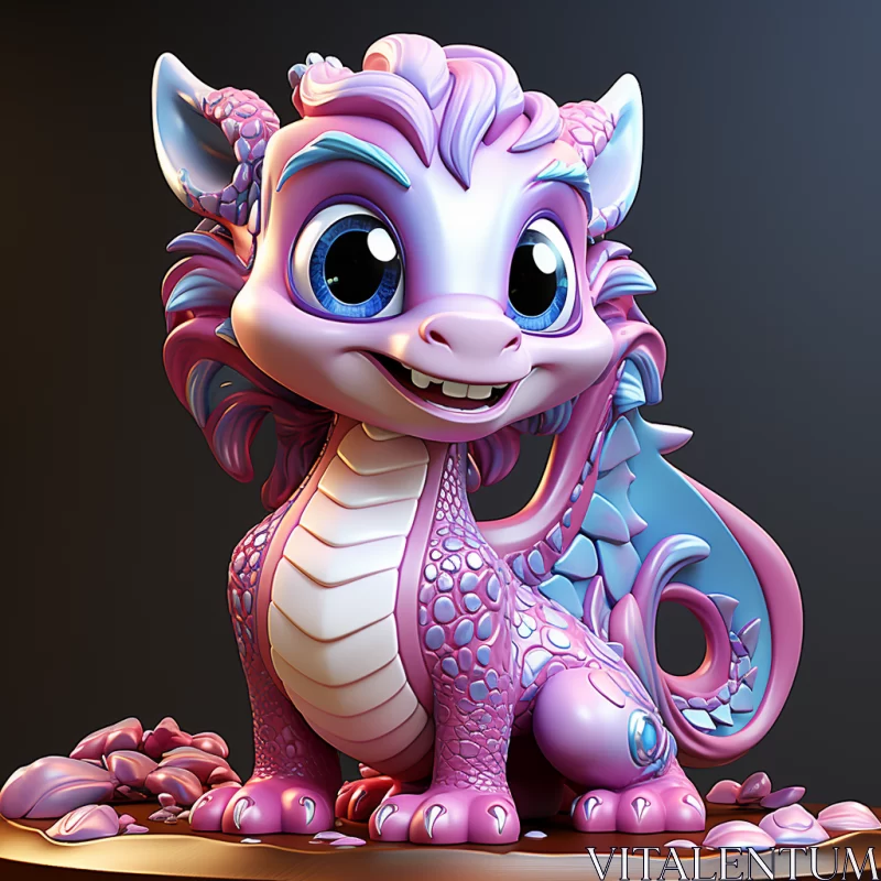 Colorful 3D Model of a Cute Dragon Figurine AI Image