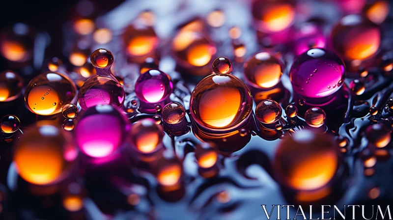 AI ART Water Drops Floating in Dark Amber and Magenta - Industrial Style Photography