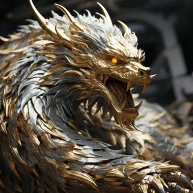Golden Demon in Metal: A Photorealistic Manticore AI Image