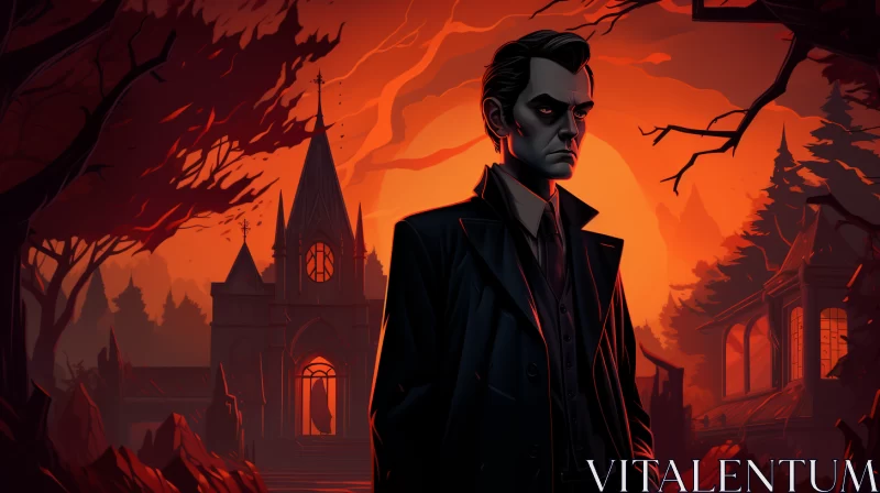 Gothic Vampire Scene in 2D Game Art Style AI Image