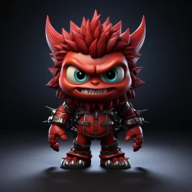 Red Demon Figurine in Cartoon Style against Dark Background AI Image