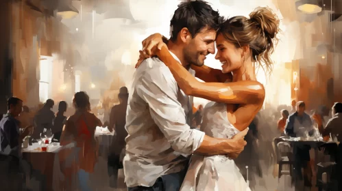 Romantic Dance: Digital Painting of Dancing Couple AI Image