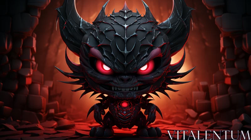 Cartoon Black Demon in Dark Cave - Aggressive Digital Illustration AI Image