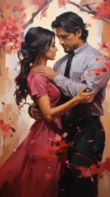 Romantic Embrace Under a Colorful Canopy: An Oil Portraiture AI Image