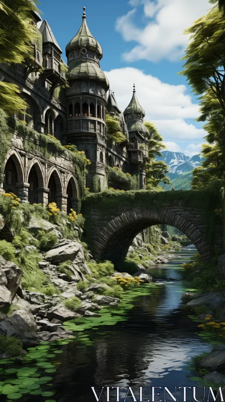 Fantasy Castle in a Forest Landscape - Organic Architecture Artwork AI Image