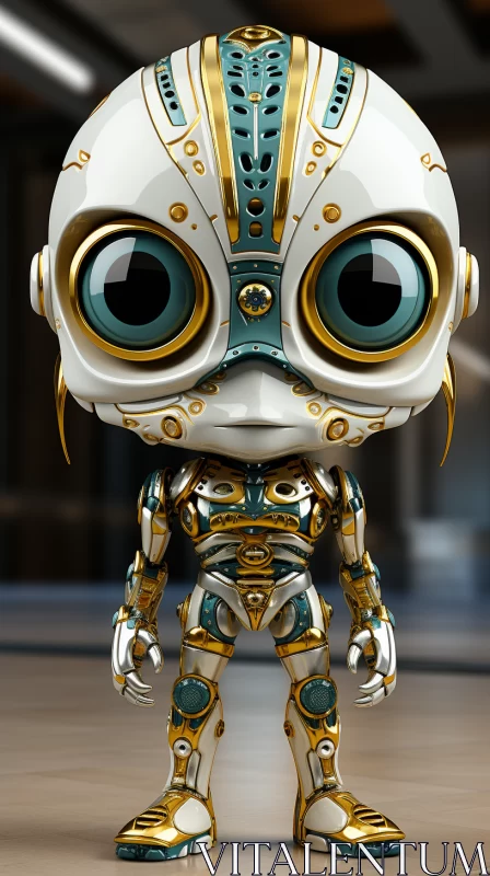 Gold and Blue Robot Figurine in Gadgetpunk Style AI Image
