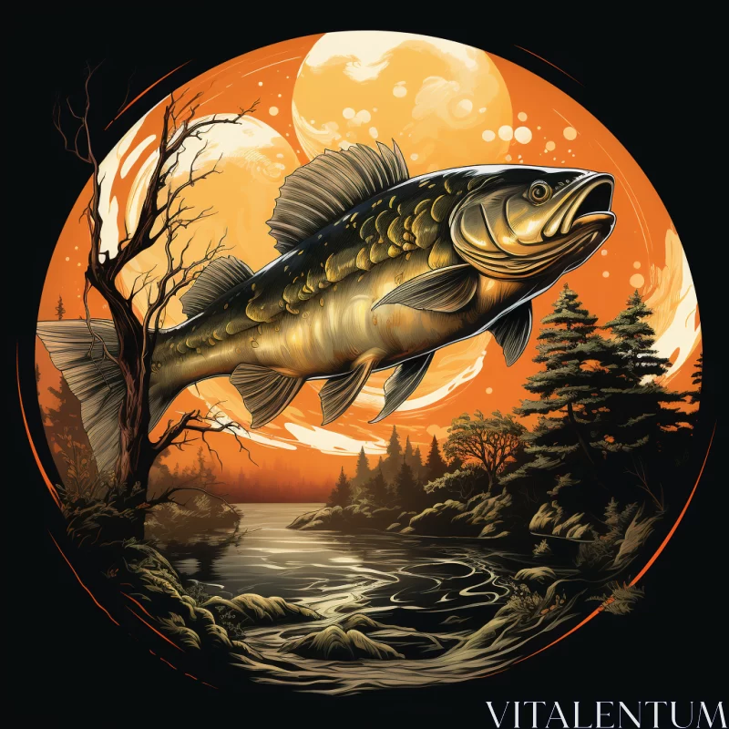 Gothic Style Bigmouth Bass Artwork - Tonalist Illuminated Landscapes AI Image