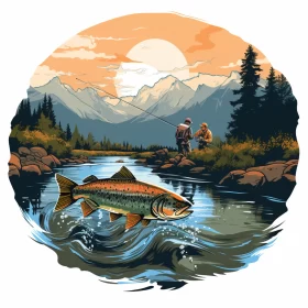 Fly Fishing Adventure: A Colorful Trout in the River AI Image