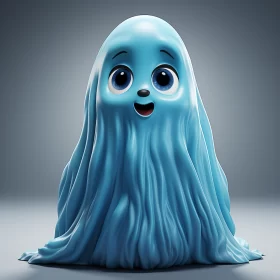 Charming Blue Cartoon Ghost - 3D Art AI Image