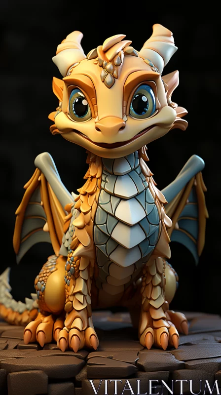 Charming 3D Golden Dragon Figurine with Cartoonish Innocence AI Image