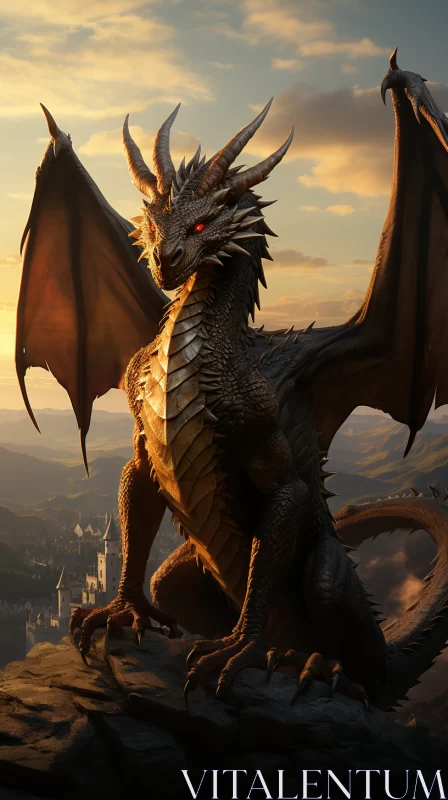 AI ART Majestic Dragon on Mountain Top: A Bronzepunk Knightcore Render