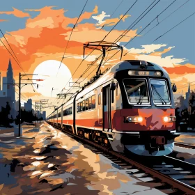 Tonalist Pixel-Art Train Painting - Modern European Influence AI Image