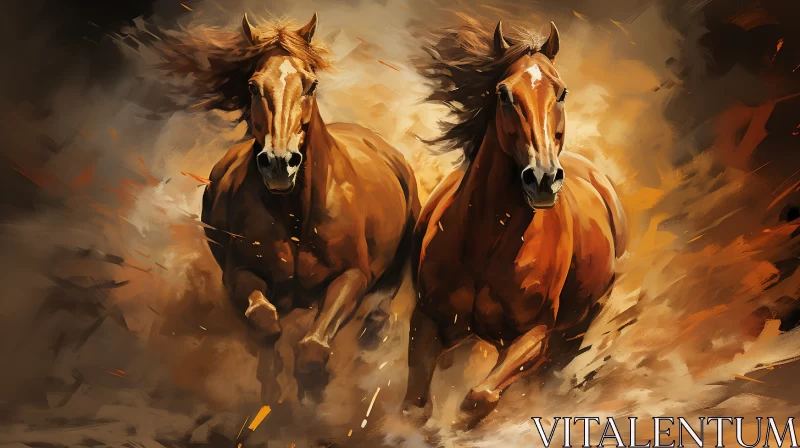 Elegant Horses in Motion - A Digital Action Painting AI Image
