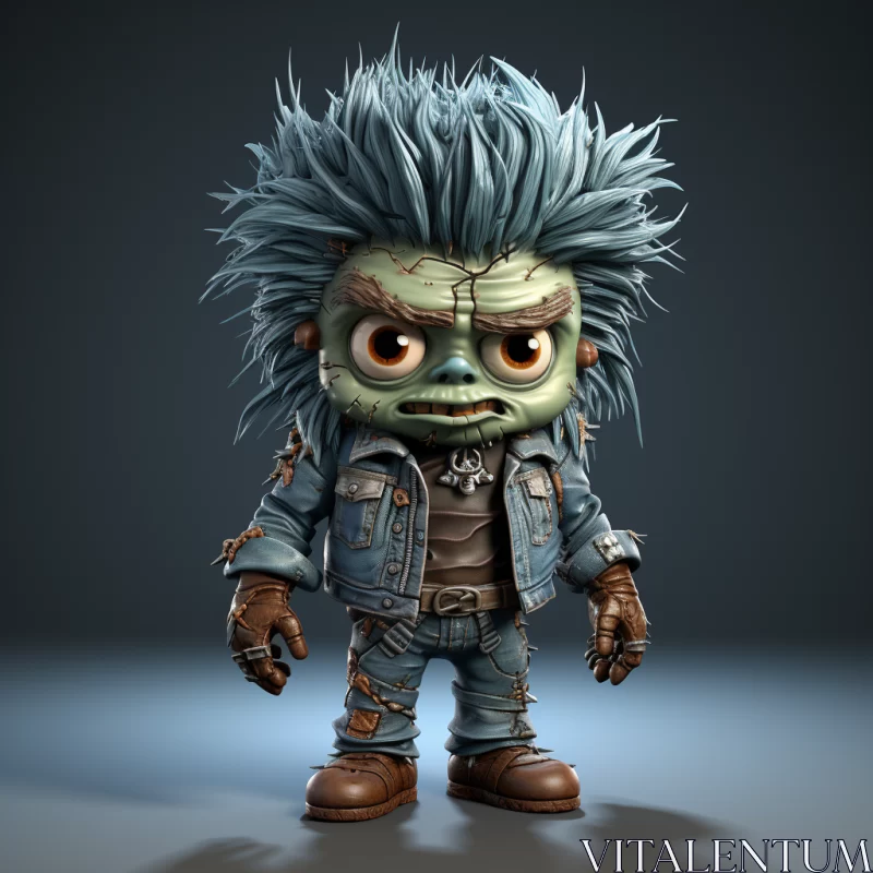 3D Steelpunk Monster Character in Denim Jacket AI Image