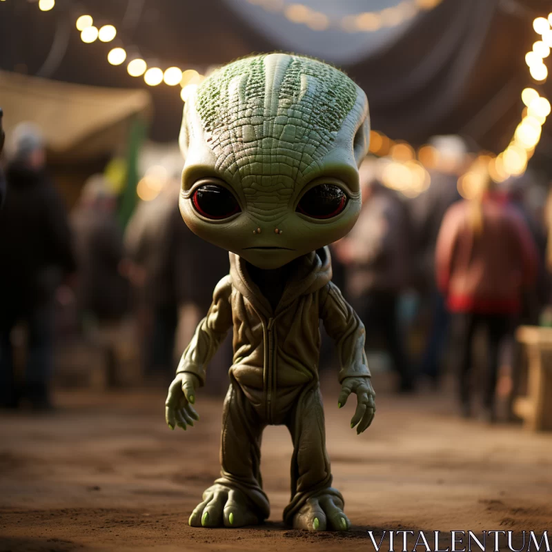 Pop-Culture Inspired Alien Figure: A Dreamy Cinematic Toy Scene AI Image