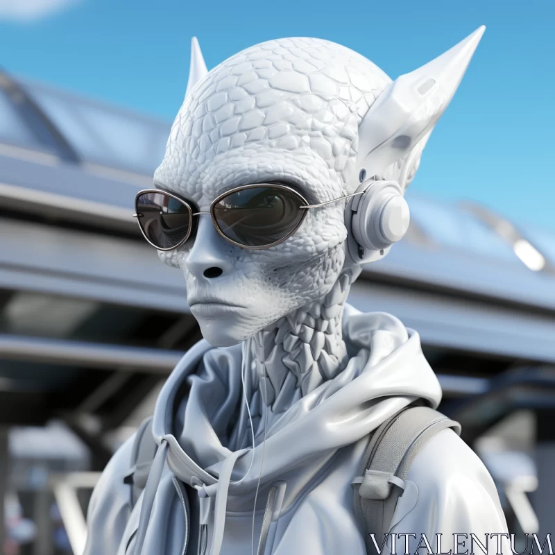 Urban-Style Alien Character with Dragon Art Elements AI Image