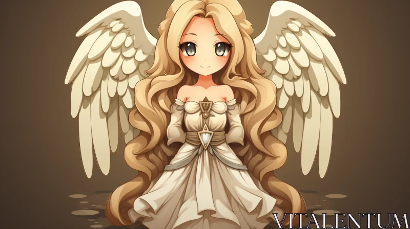 Anime Angel Art in Dark White and Beige - Cartoonish Game Art AI Image