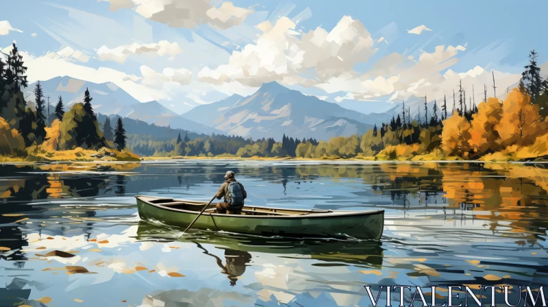 AI ART Artist in Canoe Painting Lake Scenery: A Digital Illustration