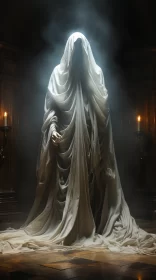 Mysterious White Figure in Candlelit Room - Abstract Art AI Image