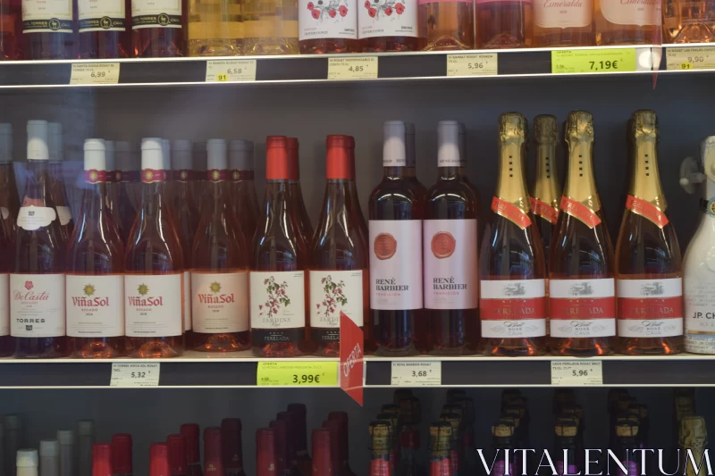PHOTO Rosé Wine Bottles on Deli Shelf - A Chinese Tradition Inspired Scene