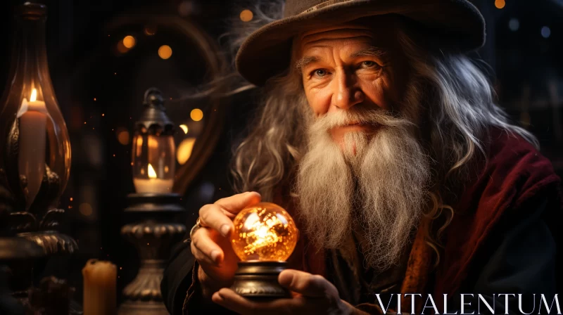 Enchanting Portrait of a Wizard Holding a Golden Ball AI Image