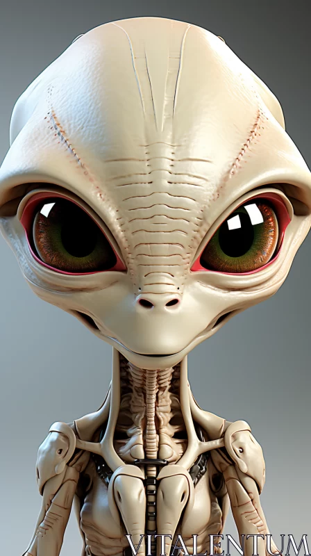 3D Rendered Alien with Detailed Anatomy and Intense Gaze AI Image