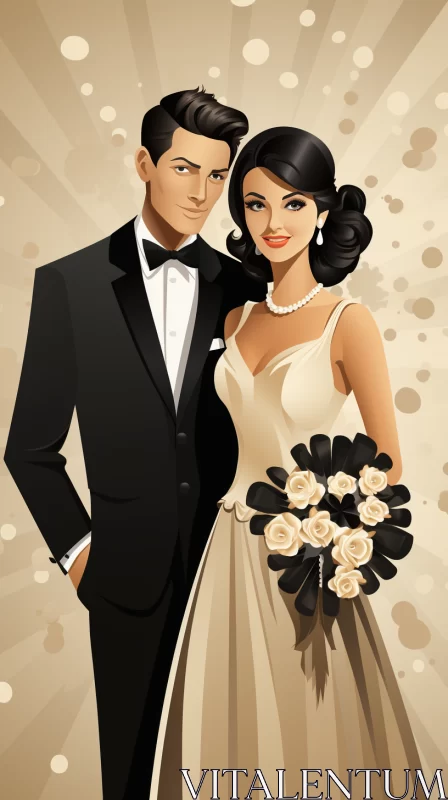 Fashion-Illustrated Wedding Portrait with Vintage Glamour AI Image