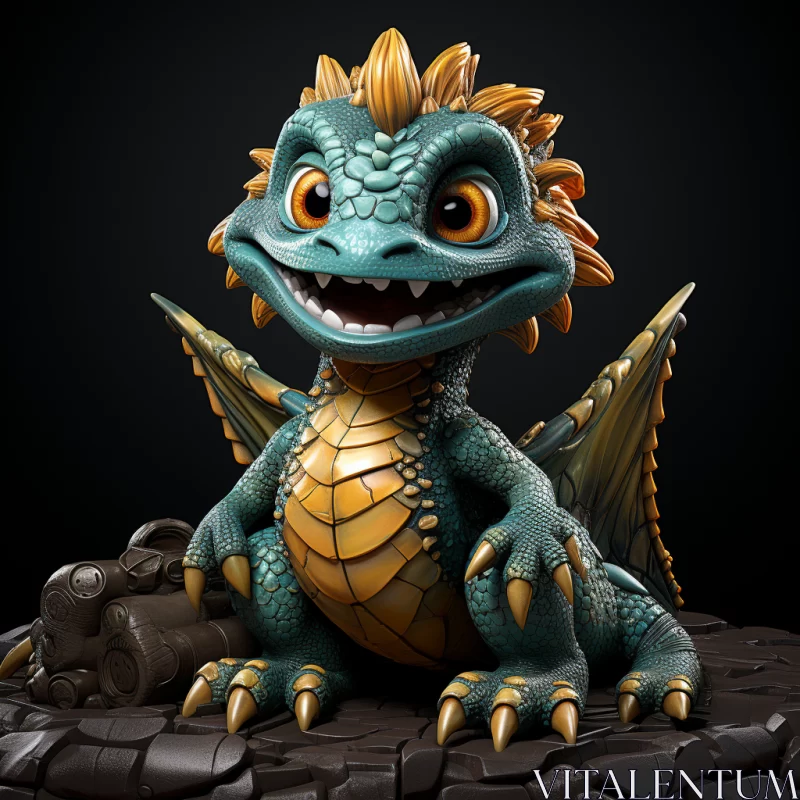 Playful Toy Dragon in Stonepunk Style - 2D Game Art AI Image