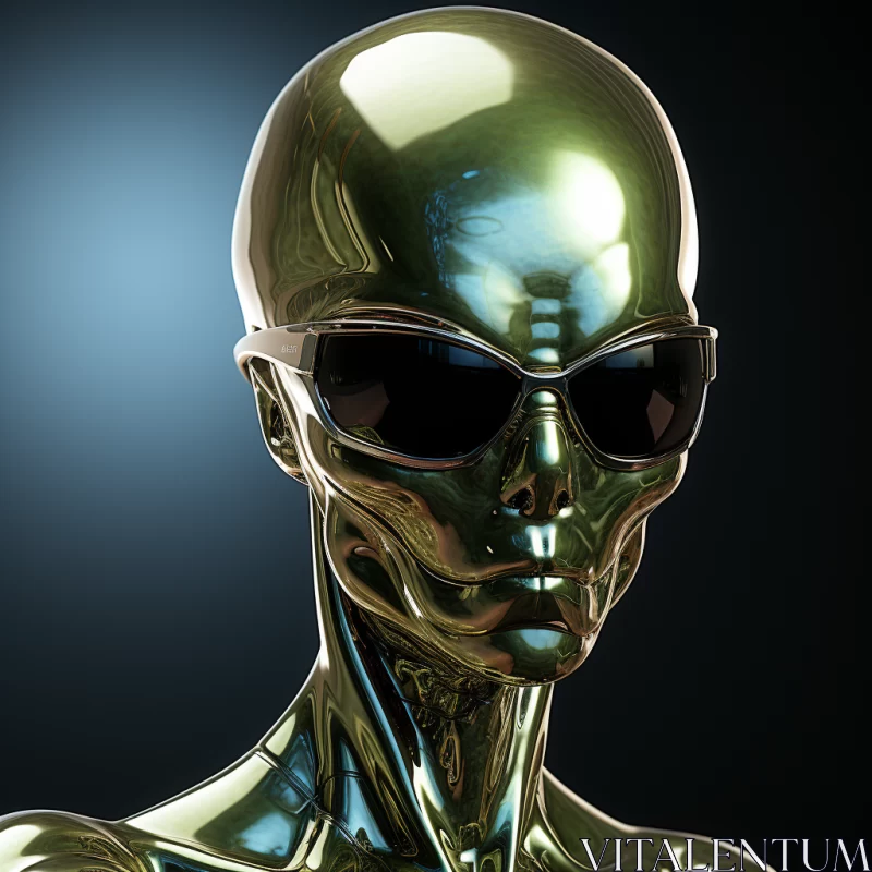 Alien 3D Model Rendered in Liquid Metal AI Image