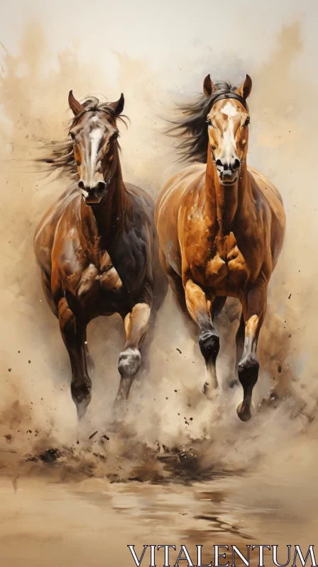 Captivating Precisionist Art of Two Horses in Motion AI Image