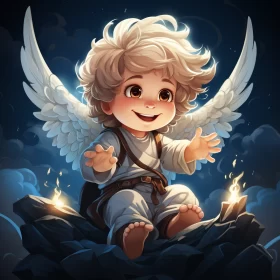 Charming Neotraditional Angel Illustration in 2D Game Art Style AI Image