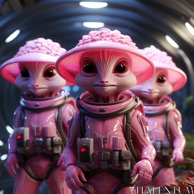 Hyperrealistic Pink Aliens in Adventurecore Landscape AI Image